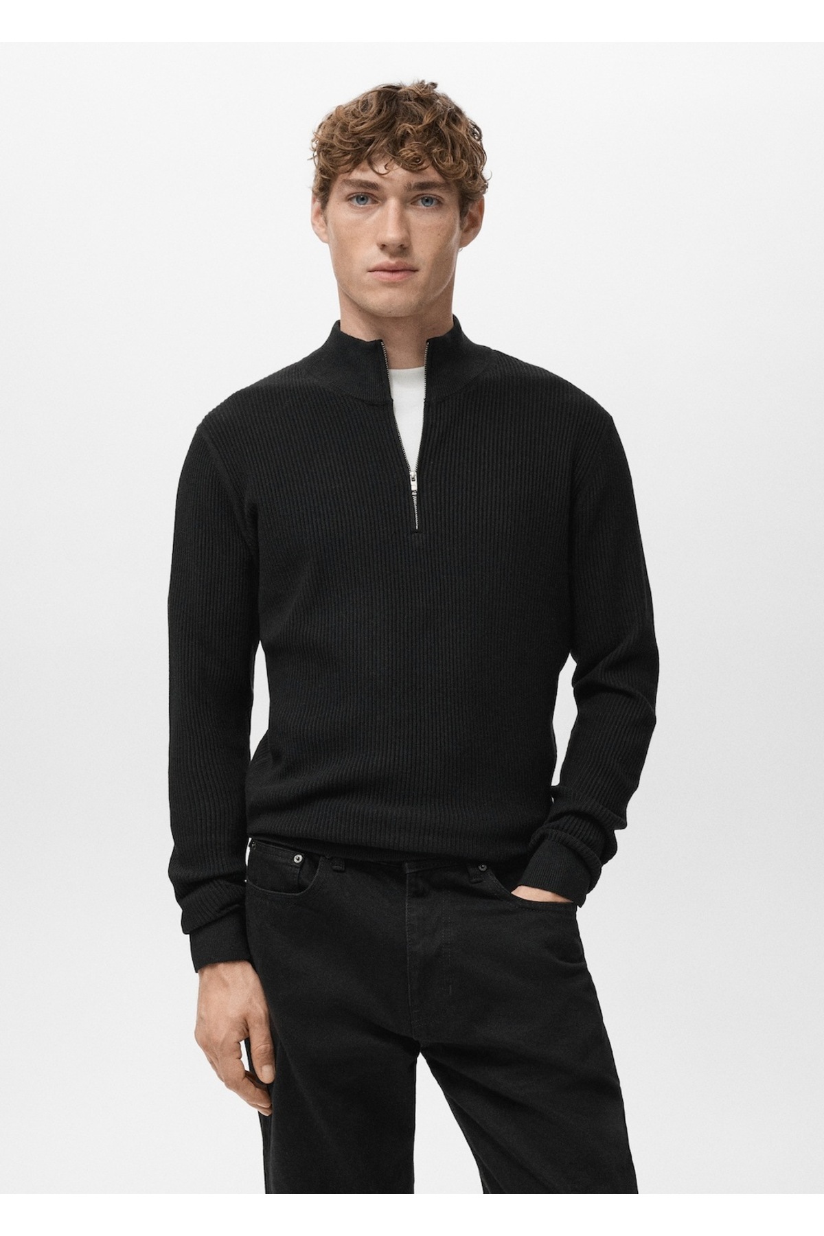 مانگو ژاکت یقه زیپ‌دار شیاردار