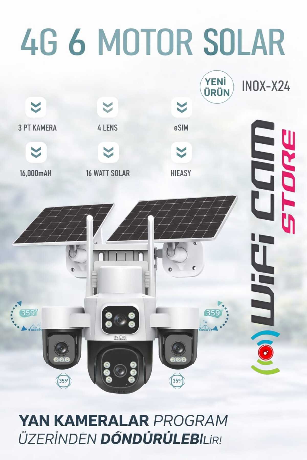 WİFİCAM İnox X24 6 motorlu 4 Kameralı 4G solar Kamera AOV 7/24 Kayıt