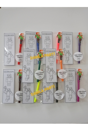 DAMLA PARTİ Minecraft Hediyelik Kitap Ayracı Boyama,10 Adet, Minecraft Doğum ...