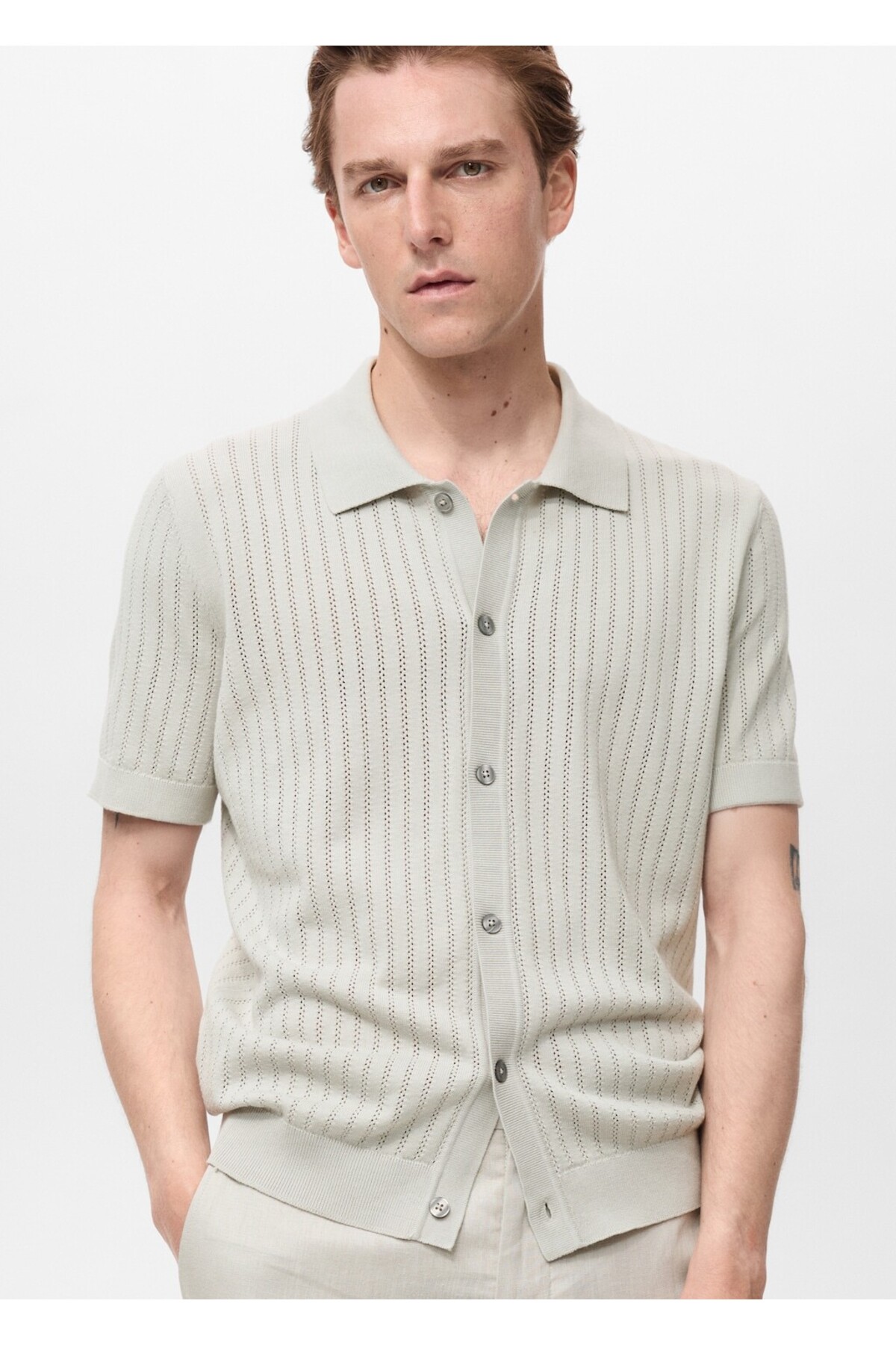 مانگو بلوز نخی با جزئیات باز