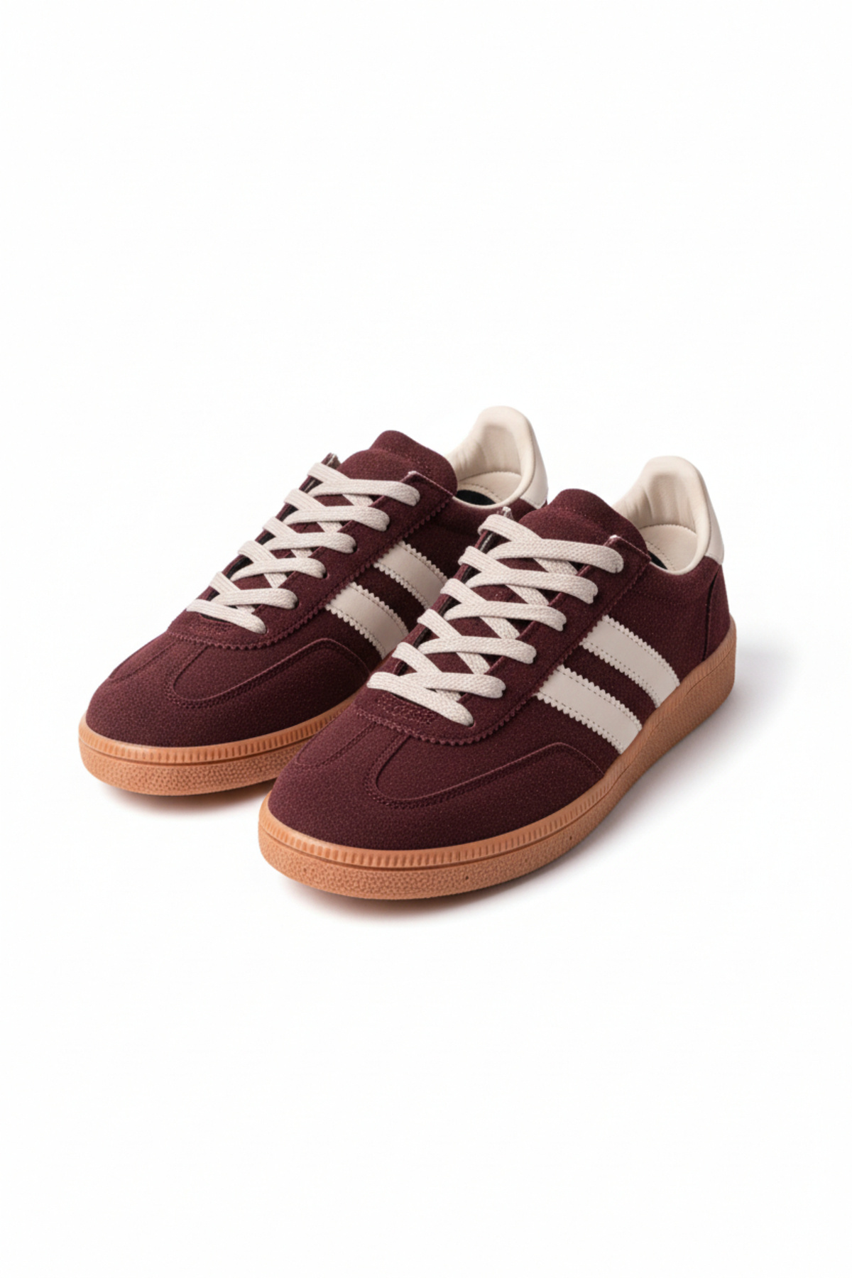 ALFHA  Süet Bordo Termo Taban Yanı Bej Şeritli Ortopedik Tabanlıklı Bağcıklı Spor Ayakkabı 88