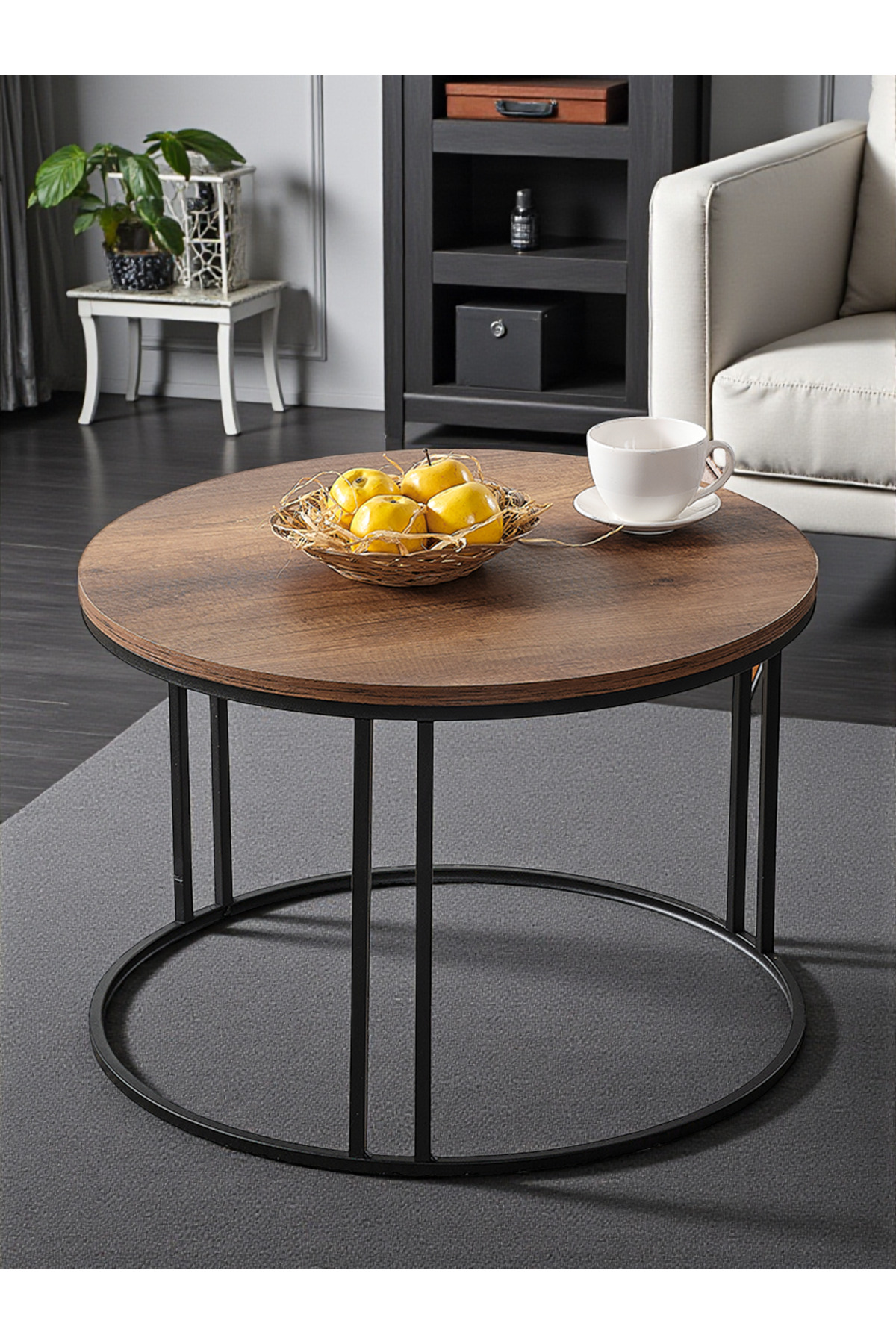 Salon Orta Sehpa Koyu Ceviz Suntalam (SİYAH) Metal Ayak Orta Sehpa