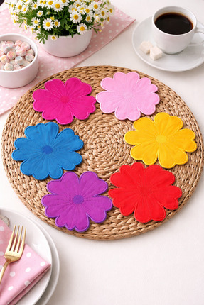 miras home 6 Adet Mix Renkli Yonca Model Kahve Sunum Mendili, Servis Peçetesi...