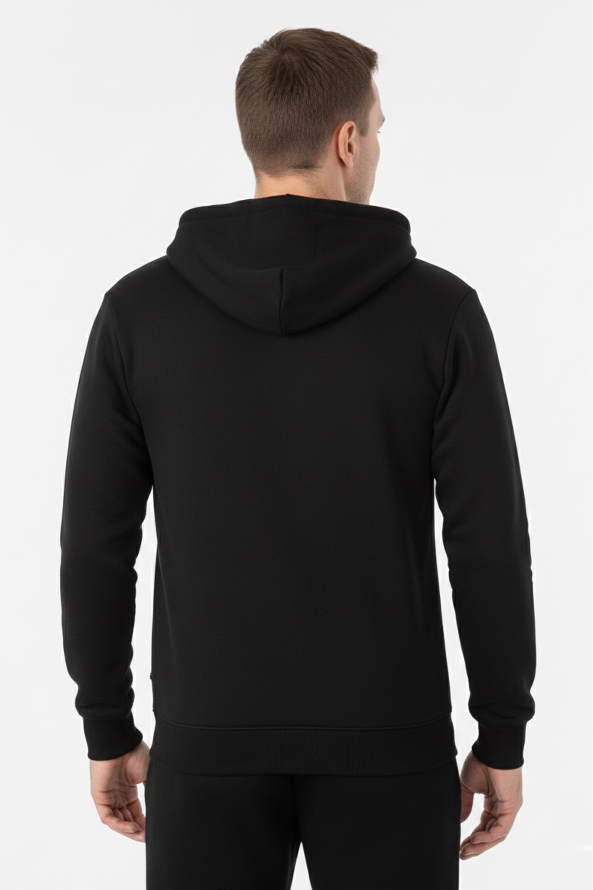 assef  Erkek Pamuklu Şardonlu Kapüşonlu Slim Fit Çift Cepli Polar Ceket Hırka - Görsel 4