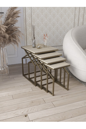 Dekoport Uygar Zigon Sehpa Yan Sehpa Metal Sehpa Traverten Desen MDF Membran ...