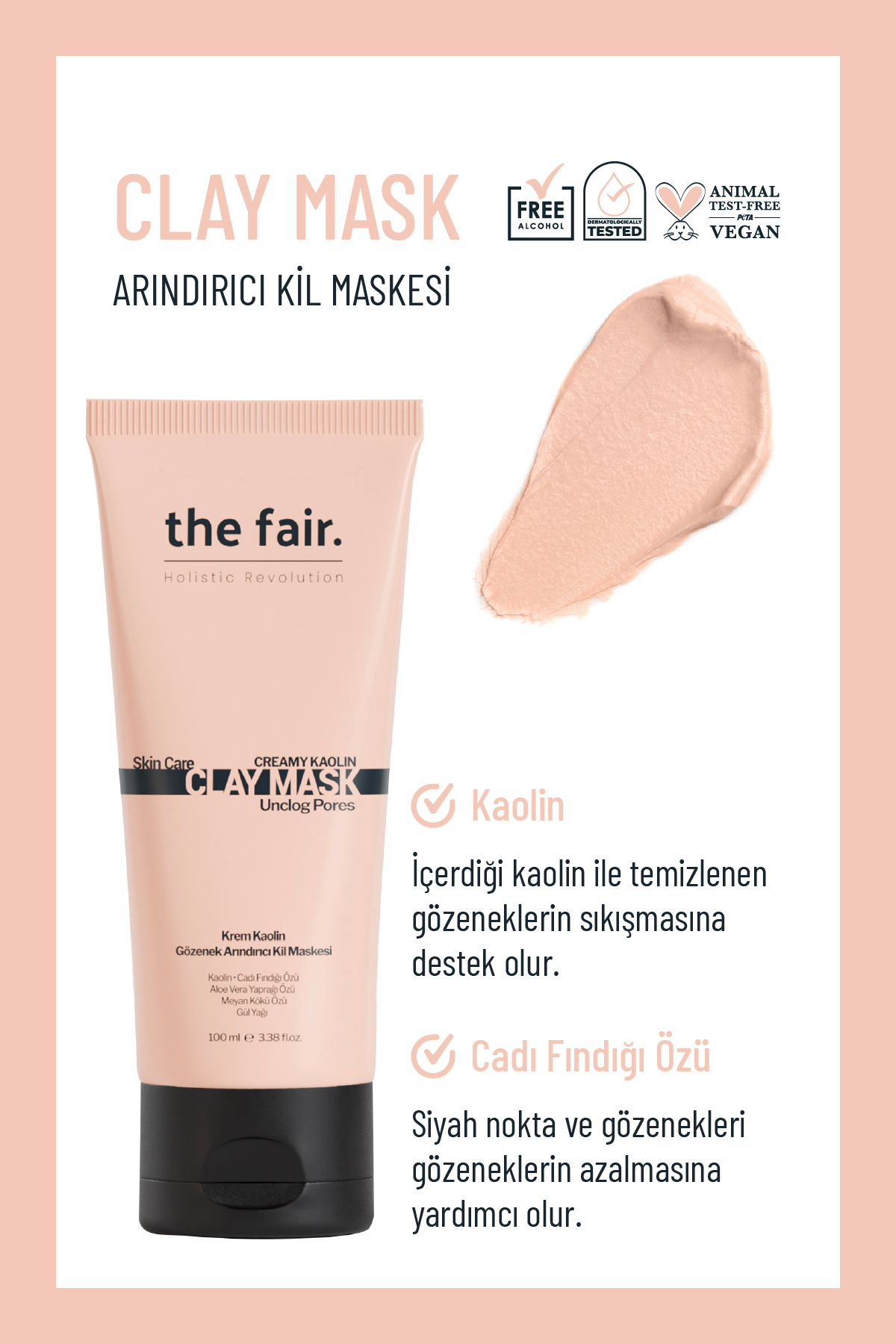 Gözenek Temizleyen Kaolin Kil Maskesi 100 ml ve Peptit Serum Seti 30 ml — THEFAIRSET2023/21 — تصویر 3 از 9