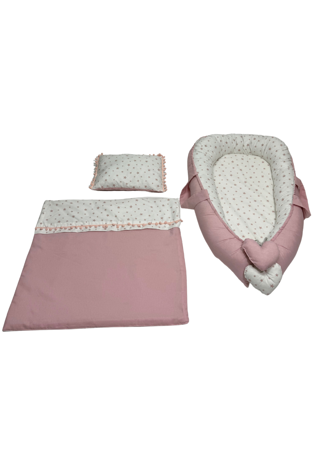 Happy Baby Dikiş Atölyesi 10’lu Babynest Puset Örtüsü Alt Açma Emzirme Yastığı Emzirme Önlüğü Ana Kucağı Pembe Yıldızlı fotoğrafı 5 (önizleme)