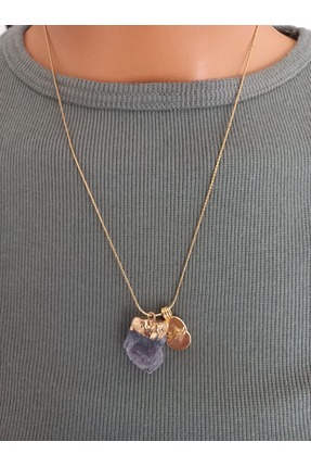 LemaStone Kova burcu ile uyumlu ham florit taşlı çelik kolye