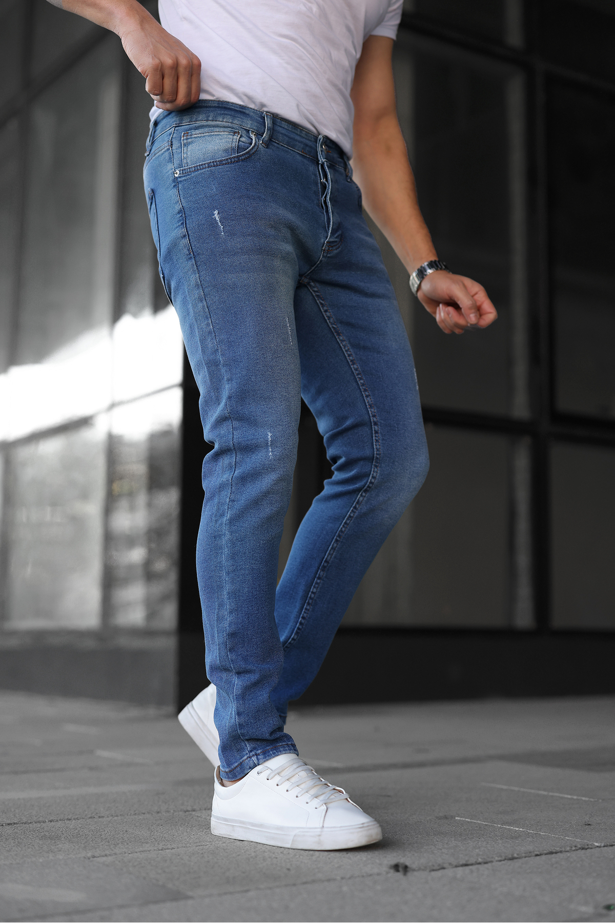 ENERJİN Erkek Slim Fit Likralı Kot Pantolon Düz Tırnak Mavi görsel 3