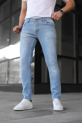ENERJİN Erkek Slim Fit Likralı Kot Pantolon Buz Mavi