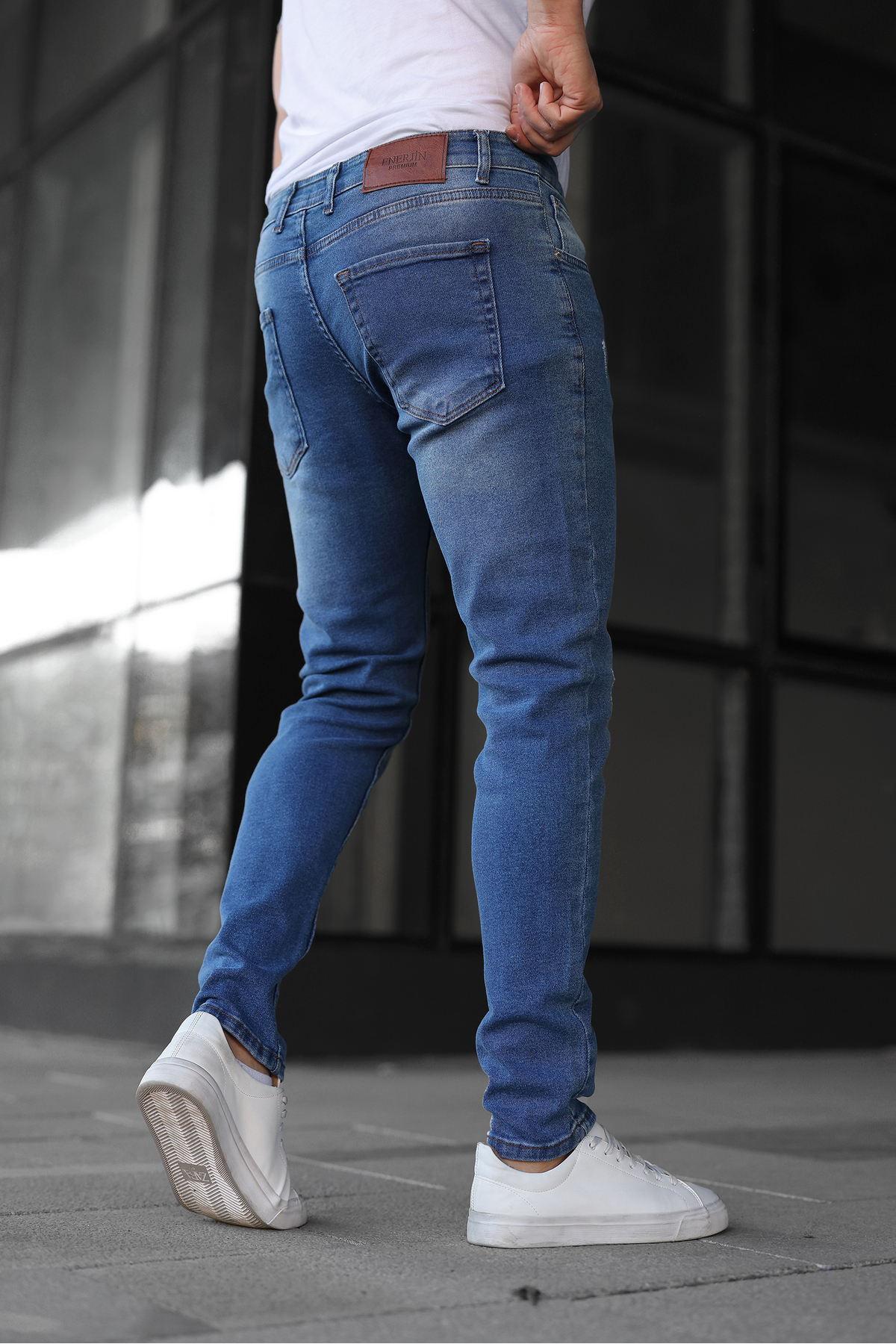 ENERJİN Erkek Slim Fit Likralı Kot Pantolon Düz Tırnak Mavi görsel 4
