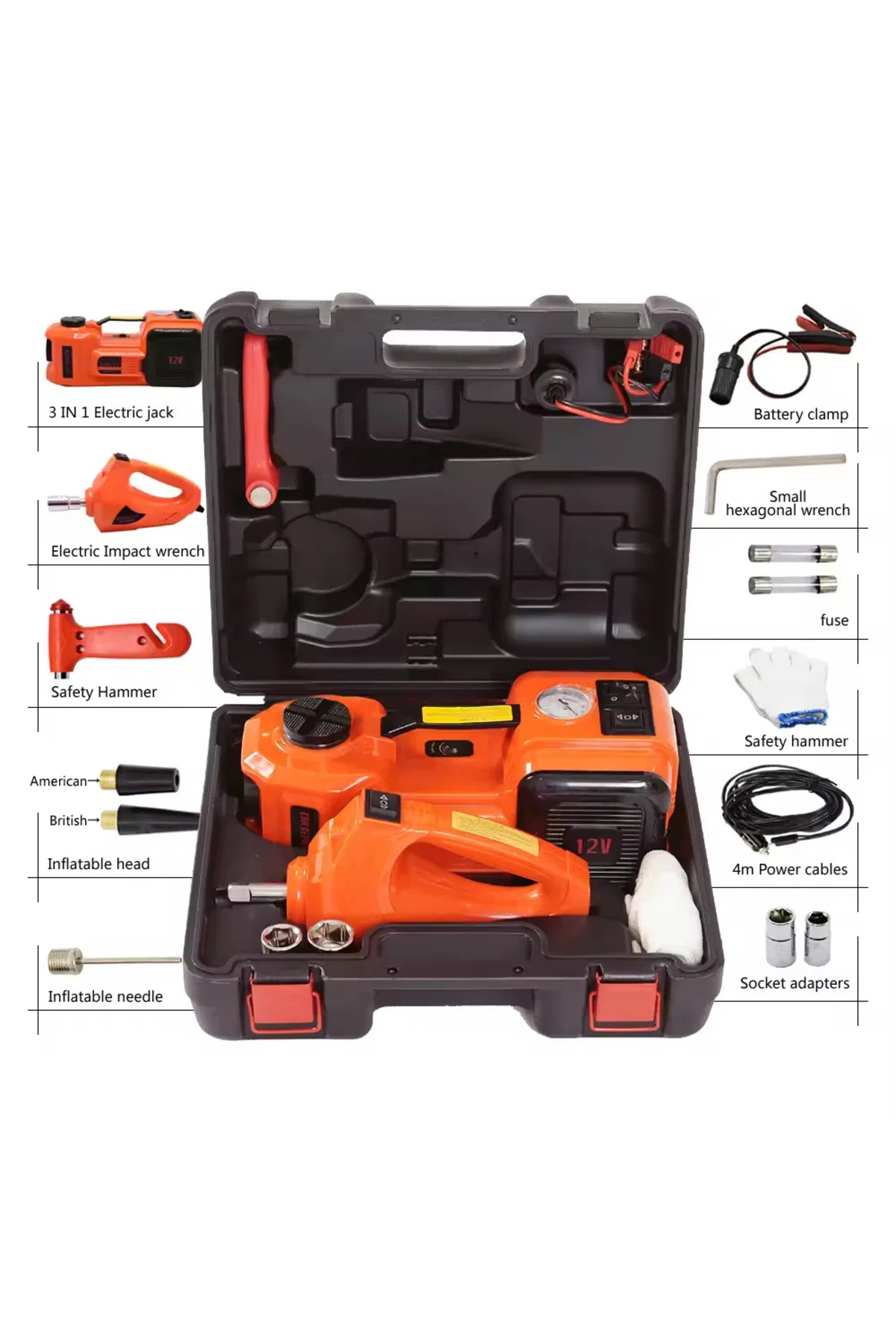 ✨ رافعة سيارة هيدروليك 5 طن كهربائية مع منفاخ ومفتاح كفرات 12 فولت وكشاف-4 في 1 خامة ممتازة 🚗