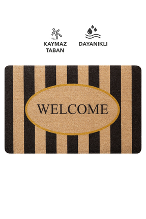 Cotto Home CocoJoy PJ002A Welcome Desenli Çizgili Kalın Kaymaz Taban Nem Alıc...