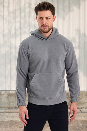 yakamor Erkek Polar Kapşonlu Kanguru Cepli Sweat