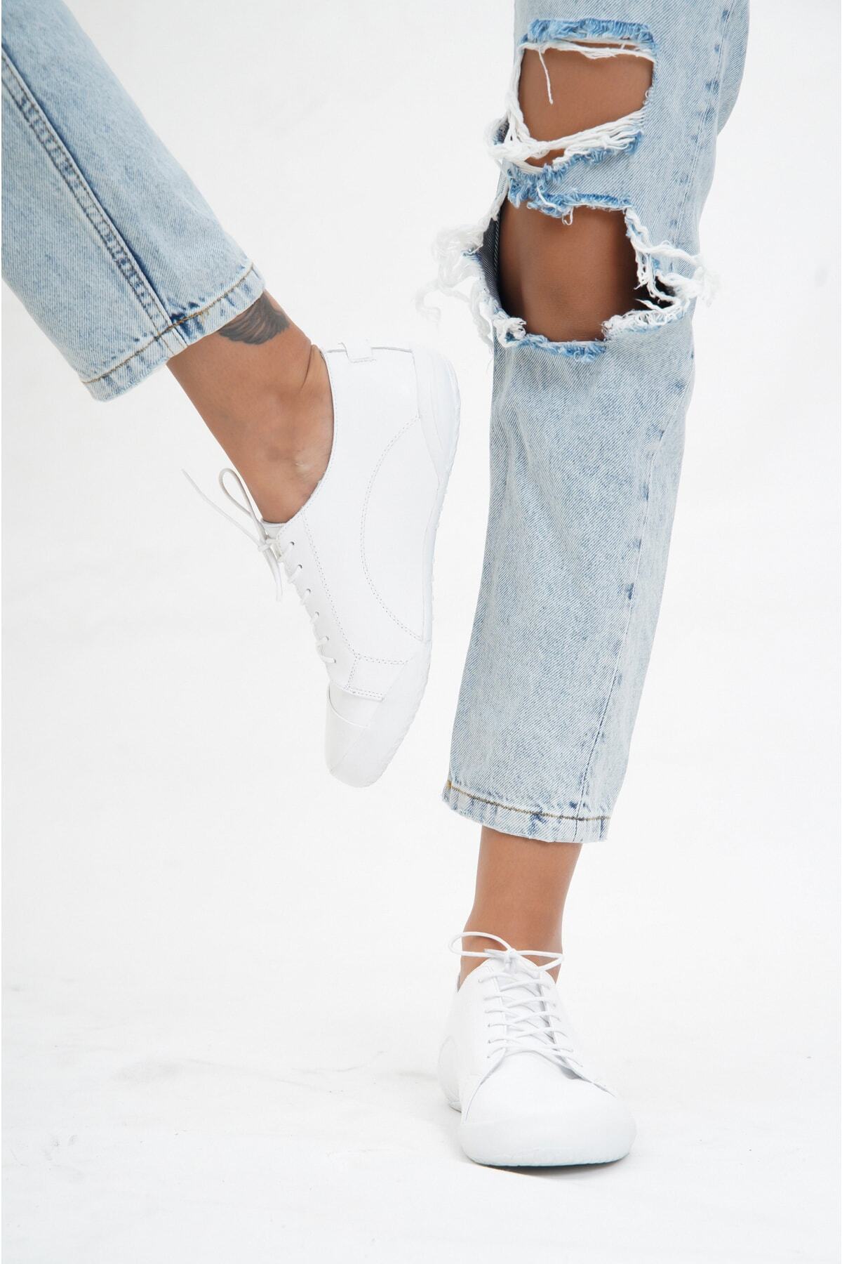 Deripabuc  Hakiki Deri Beyaz Kadın Deri Casual Ayakkabı TRC-0503 - Görsel 7