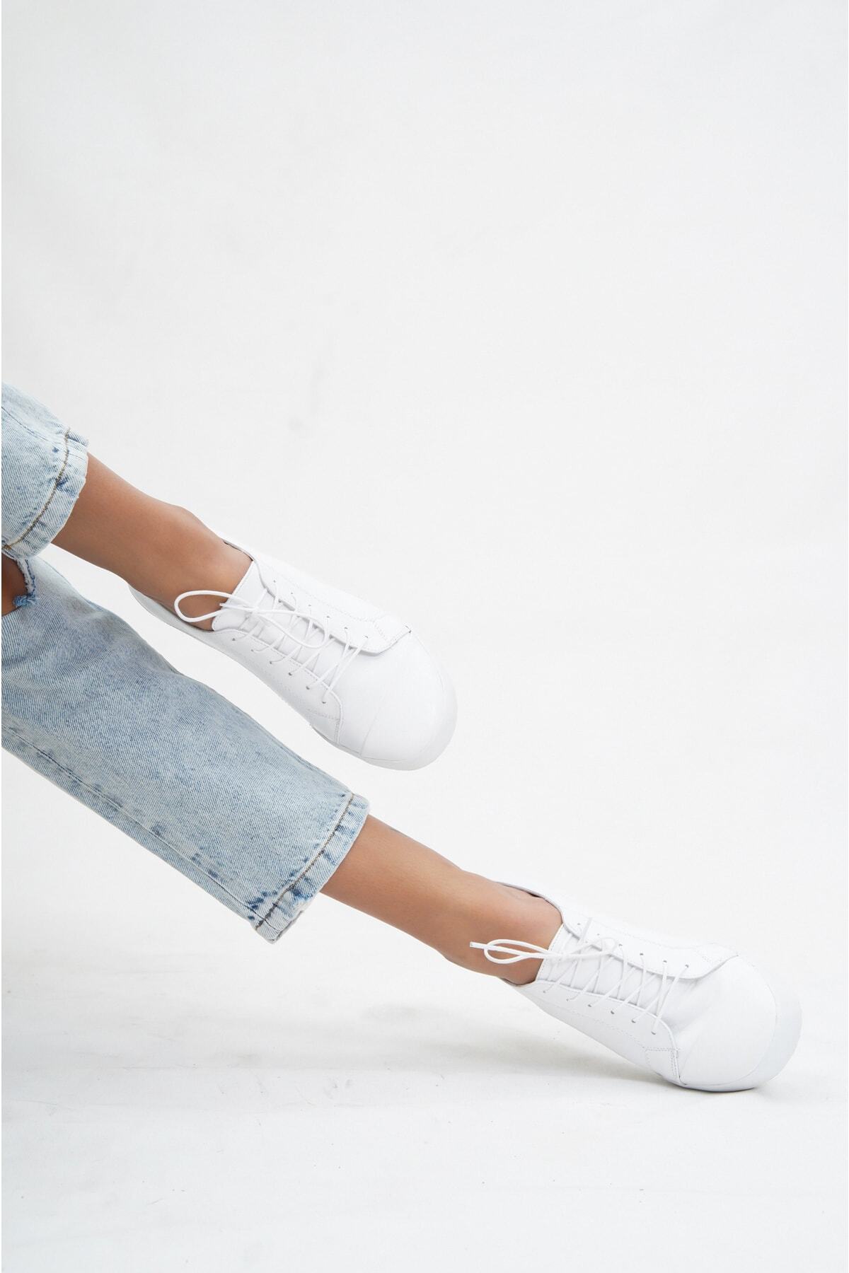 Deripabuc  Hakiki Deri Beyaz Kadın Deri Casual Ayakkabı TRC-0503 - Görsel 6