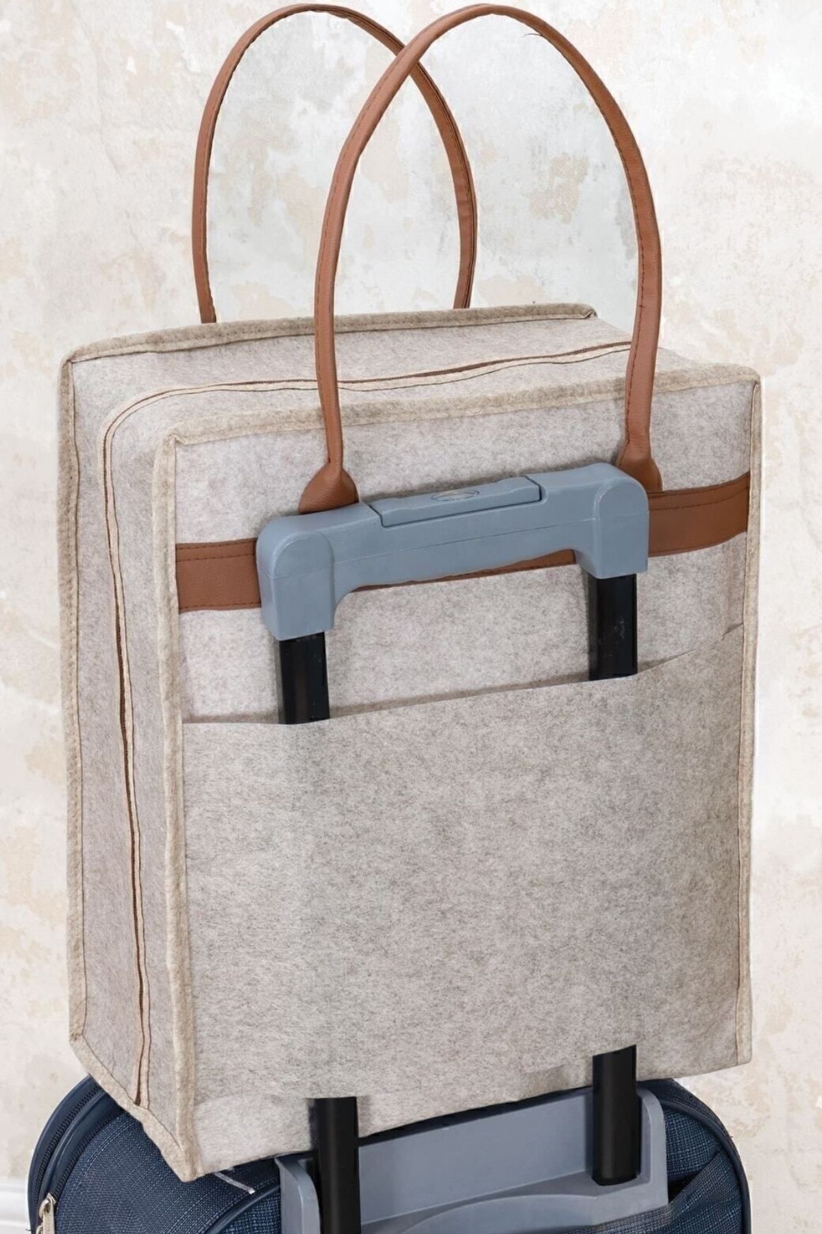 Travel Leather Handle Shoe Organizer Travel Bag Beige