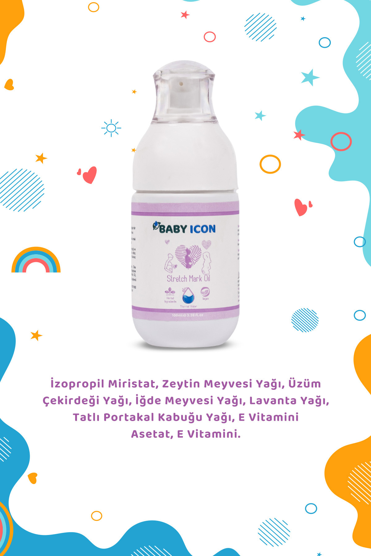 Baby İcon %100 Doğal Organik Vegan Çatlak Karşıtı & Nemlendirici Cilt Bakım Yağı 100 ML fotoğrafı 2 (önizleme)
