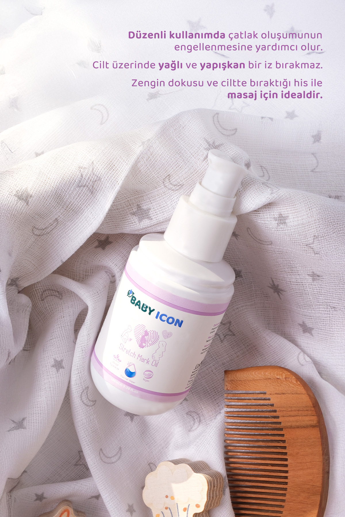 Baby İcon %100 Doğal Organik Vegan Çatlak Karşıtı & Nemlendirici Cilt Bakım Yağı 100 ML fotoğrafı 5 (önizleme)