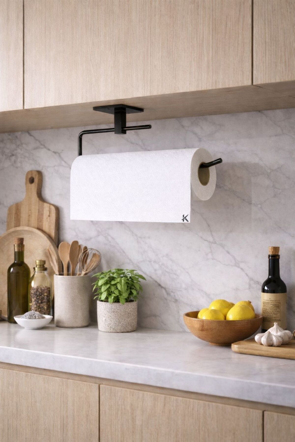 Siyah Rulo Havluluk Peçetelik Yapışkanlı Pratik Banyo Mutfak Askısı Kağıt Rulo Havluluk