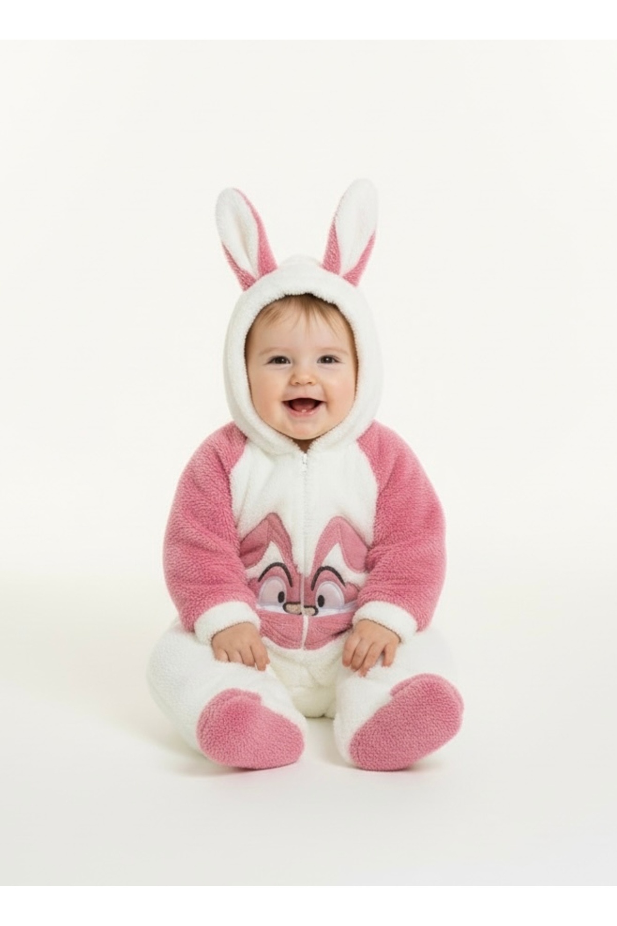 Bebemio Boutique Peluş Bebek Tulum Kışlık Takım – Kapüşonlu Welsoft Tavşan Nakışlı Kulak Detaylı fotoğrafı 3 (önizleme)