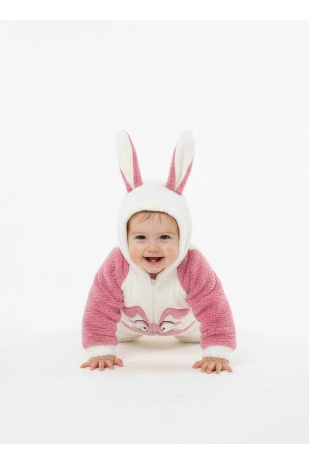 Bebemio Boutique Peluş Bebek Tulum Kışlık Takım – Kapüşonlu Welsoft Tavşan Nakışlı Kulak Detaylı fotoğrafı 4 (önizleme)