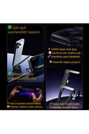 Basemo En güçlü Type-c den Type-C ye 240W 480MBPS 1.5 Metre Hem Stand Hem Şar...