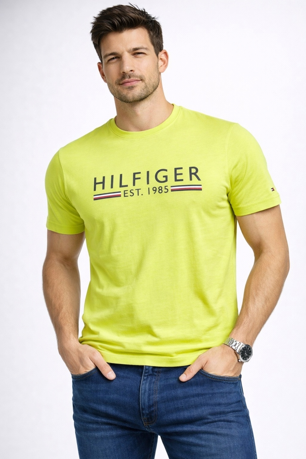 تامی هیلفیگر تی شرت مردانه TH طرح لوگو مشکی سایز معمولی