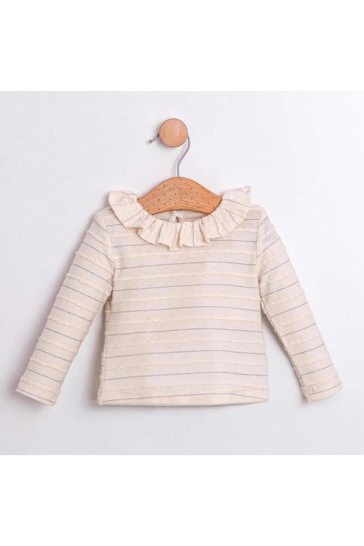 ministok Cudi Fırfırlı Salopet Etekli Tulum ve Uzun Kollu Blüzlü Kız Bebek Esnek Denim Takım fotoğrafı 5 (önizleme)