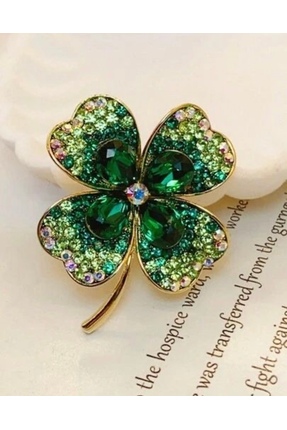 giez Taşlı Şık Dört Yaprak Yonca Broş