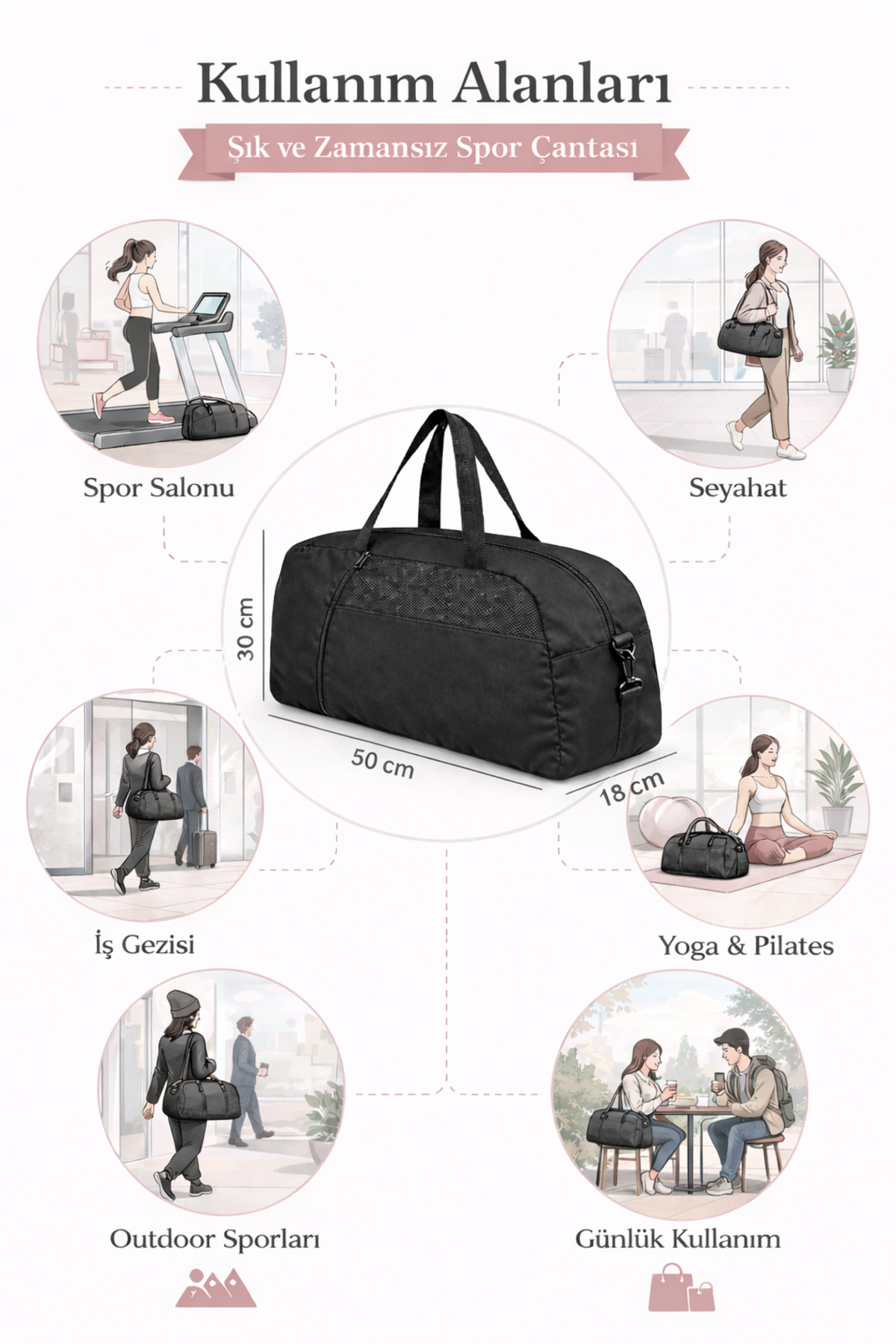 KAFF  Büyük Boy Önü Cepli Ayarlanabilir Omuz Askılı El Seyahat Spor Çantası - Görsel 2