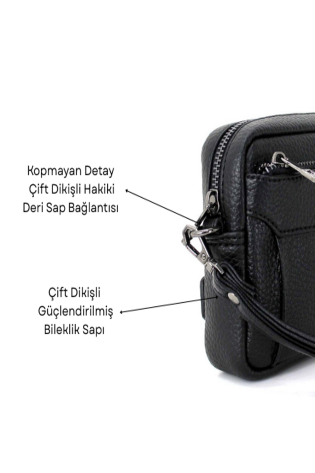 deri,se club  Erkek Siyah Lüks El Ve Bileklik Kemerli Portföy El Çantası - Görsel 5