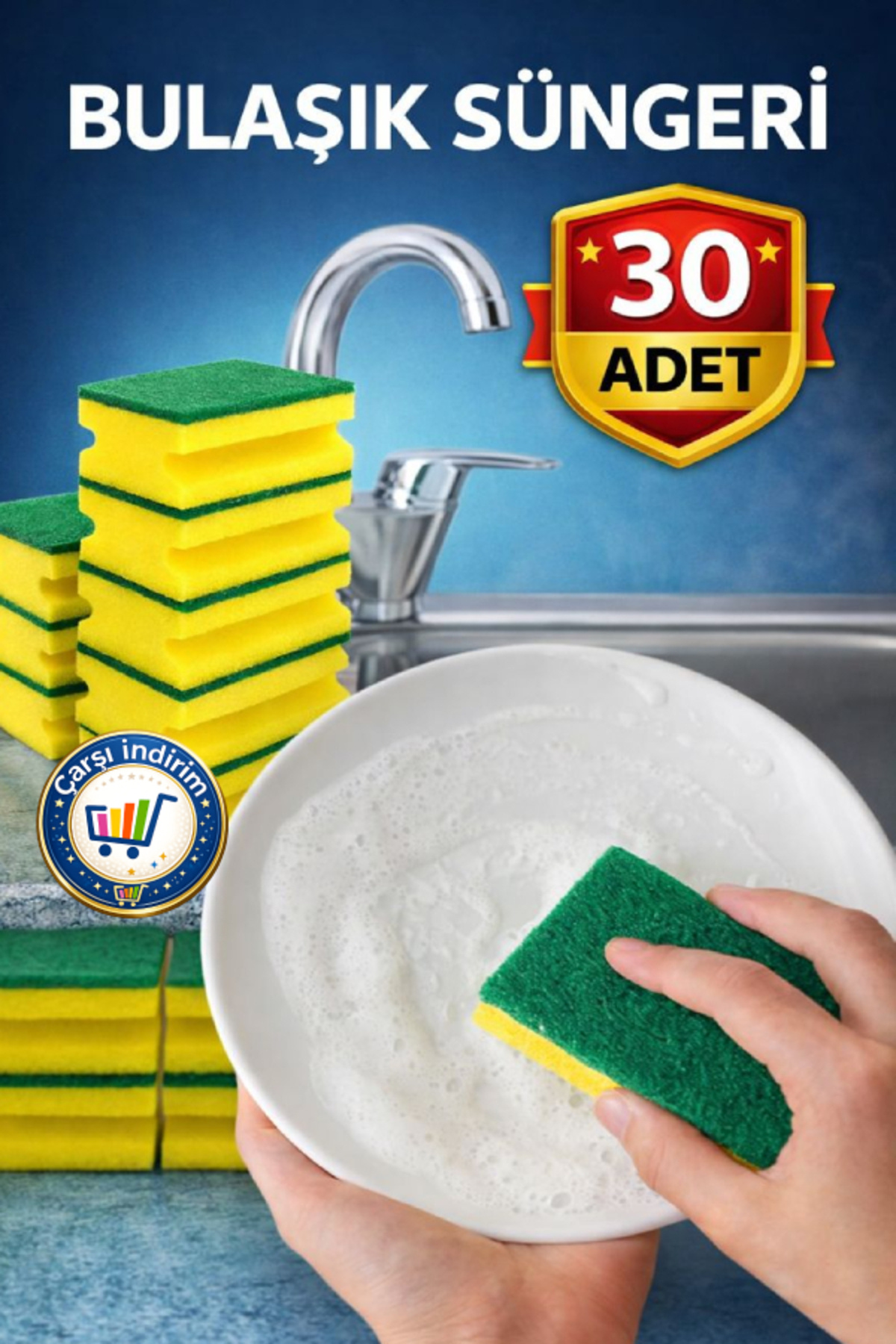 nistabolje 30 Adet Bulaşık Lavabo Süngeri Ekonomik Klasik Oluklu