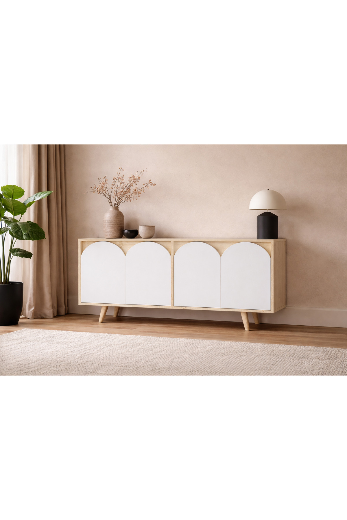 Venezia Bohemian Console with Wooden Legs Sapphire Oak Body -White Cover 150 Cm