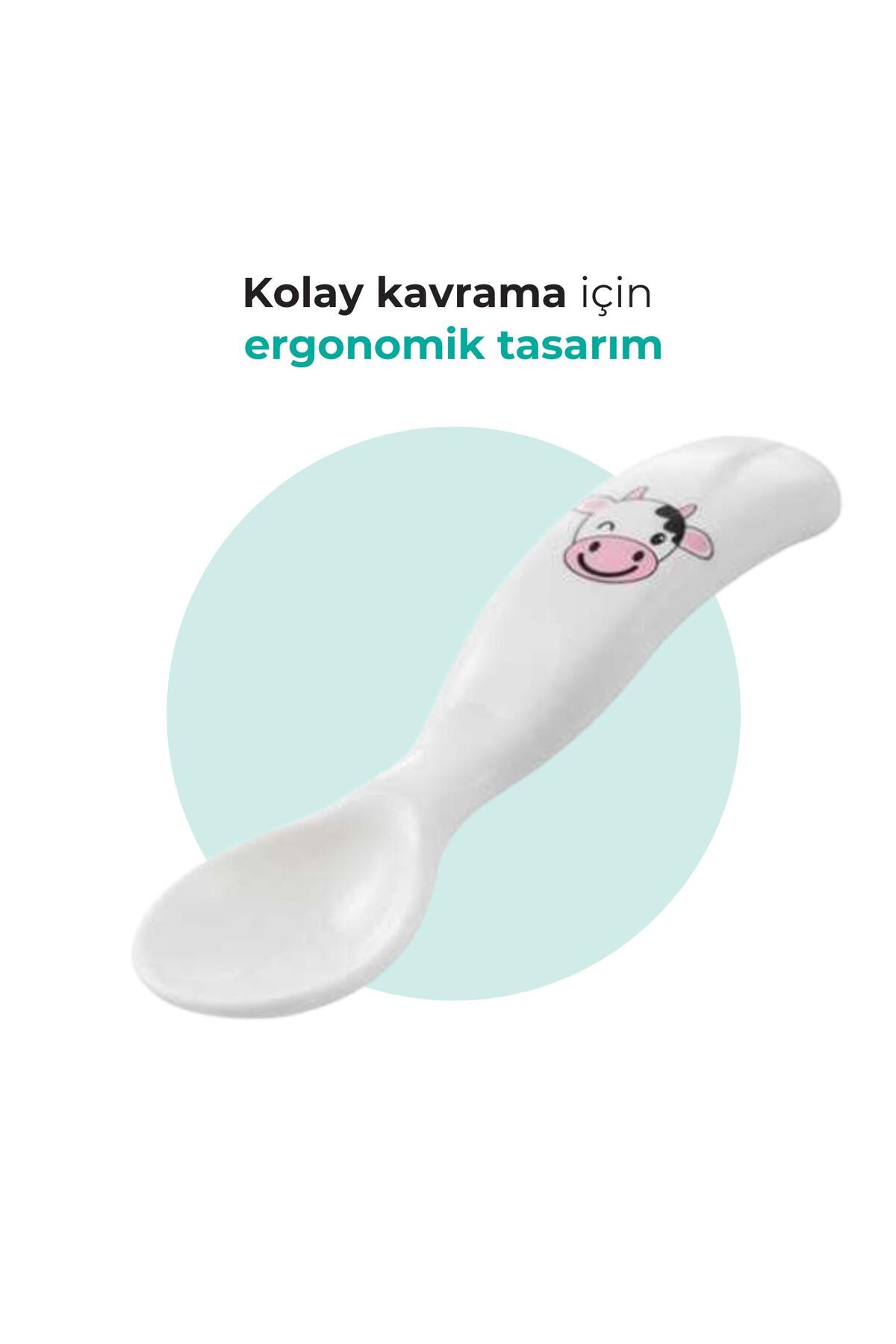Mamajoo Ergonomik Beslenme Kaşık Çatal Seti Pembe & İnek, 6 Ay+ İkili fotoğrafı 3 (önizleme)
