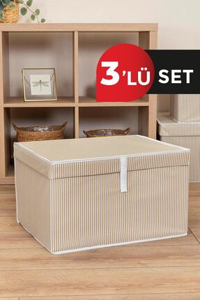ALAS 3'lü Çok Amaçlı Kutu Mega Plus Kahverengi Çizgili 70x40x30 Cm