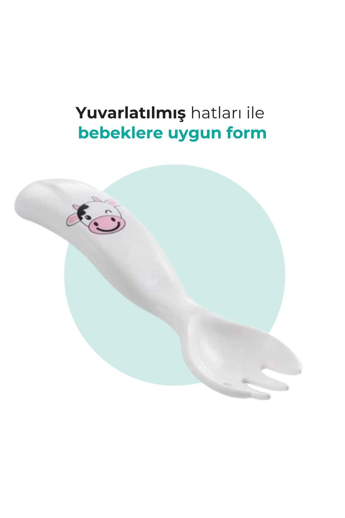 Mamajoo Ergonomik Beslenme Kaşık Çatal Seti Pembe & İnek, 6 Ay+ İkili fotoğrafı 4 (önizleme)