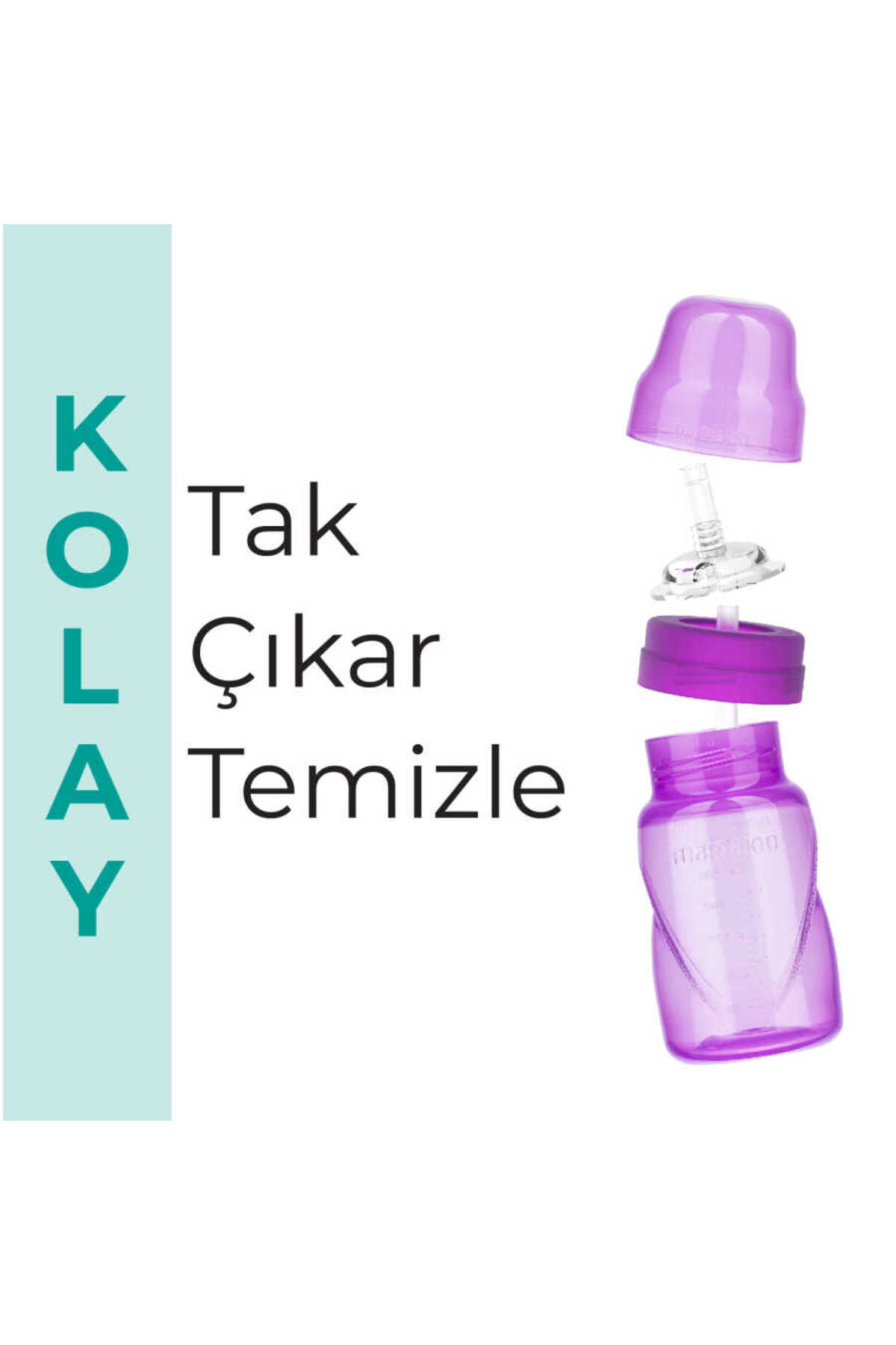 Mamajoo Antikolik Akıtmaz Pipetli Bardak 270 ml Mor, 12 Ay+ fotoğrafı 6 (önizleme)