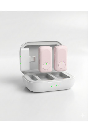 Zilvana Şarj Kutulu Kablosuz İkili Pembe Yaka Mikrofonu Gürültü Engelleme Öze...