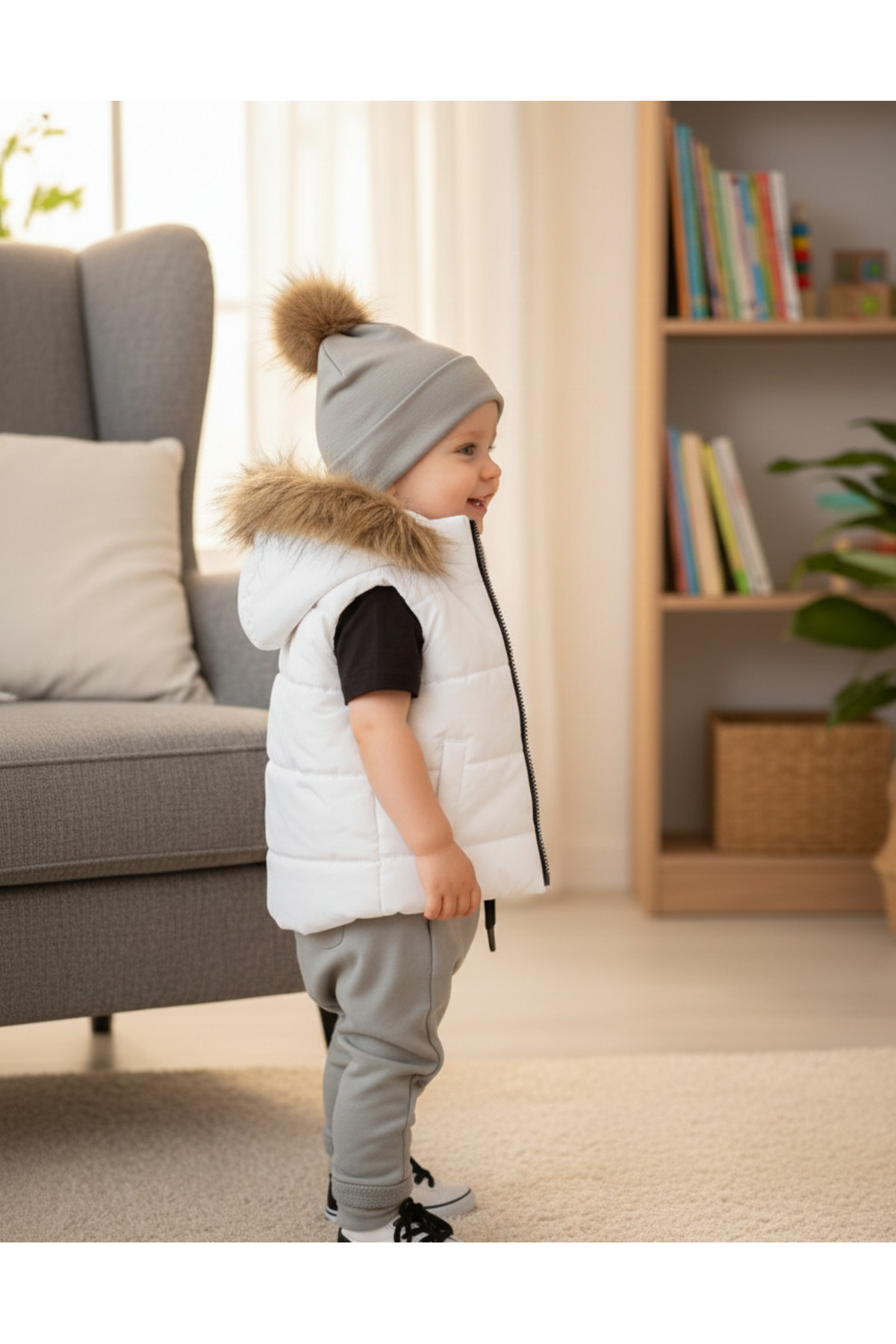 Genel Markalar Unısex Bebek Altı Gri Şişme Yelekli Üçlü Takım fotoğrafı 3 (önizleme)