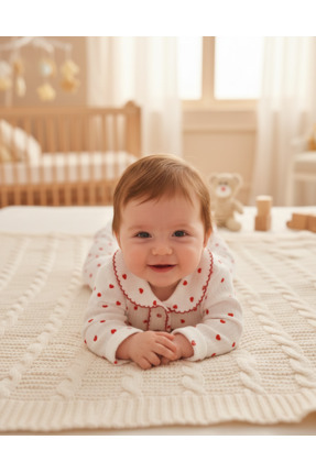 irkkids Kız Bebek Pamuk,Kalp Desenli  Pijama Takımı,Kalpli Alt Üst Gecelik Ta...