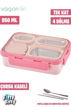Vagonlife Lunch Box 950 ML Paslanmaz Çelik Tek Kat Dört Bölmeli Çorba Kaseli ...