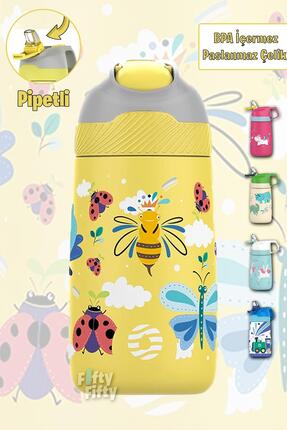 Vagonlife Çocuk 350 ML Pipetli Çelik Matara Paslanmaz Çelik Termos 5 Farklı R...