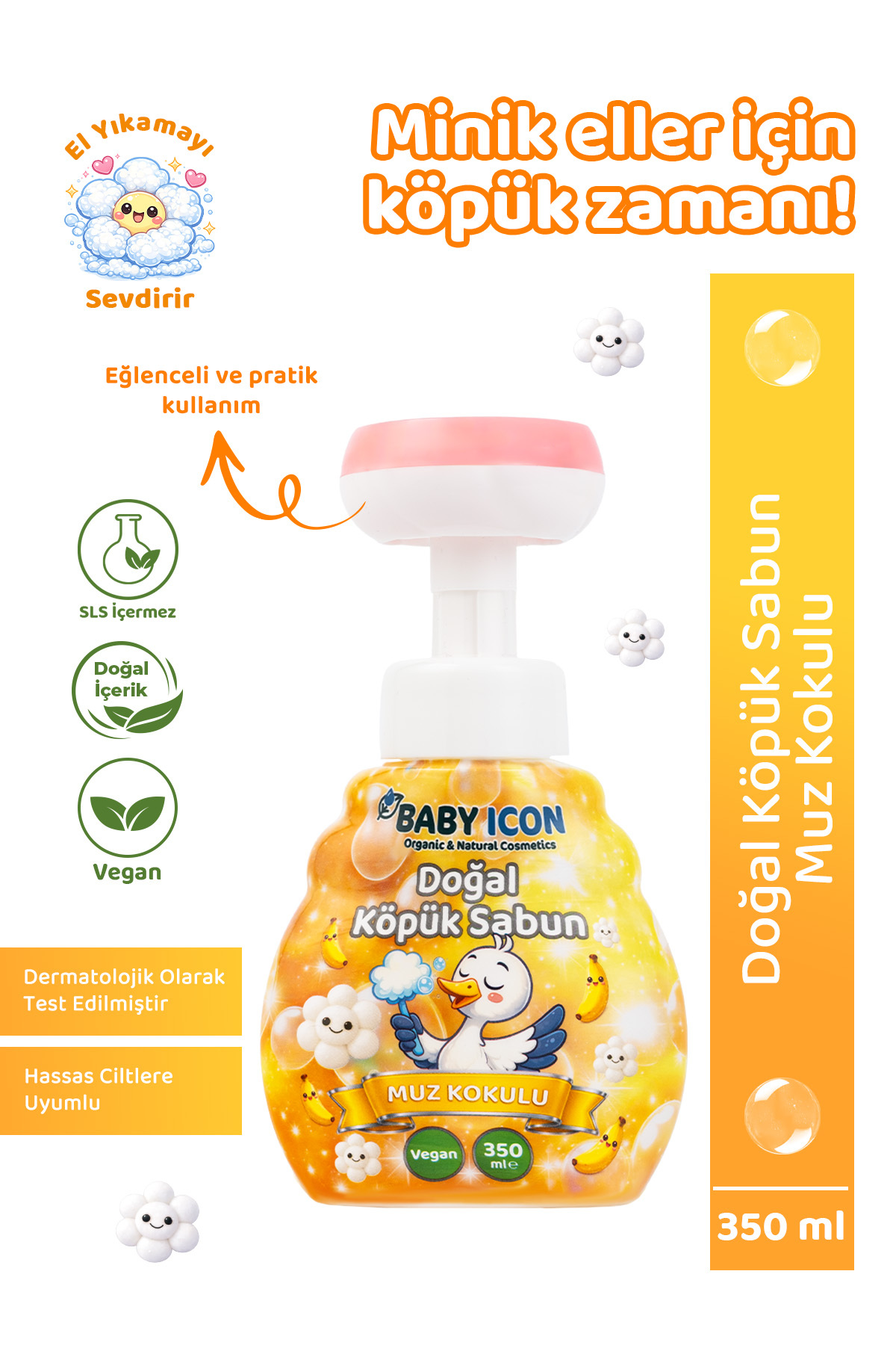 Baby İcon Doğal Çocuk Köpük El Sabunu 350 ml Muz Kokulu Vegan Parabensiz Köpük