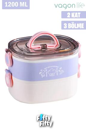 Vagonlife 1200 ML İki Kat Üç Bölme Paslanmaz Çelik Bento Lunch Box Yeni Nesil...