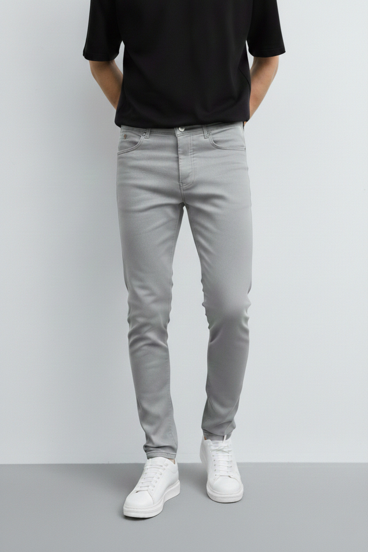 Erkek, Slim-fit, Dar Kesim, Gabardin Pantolon — خاکستری 20INP085