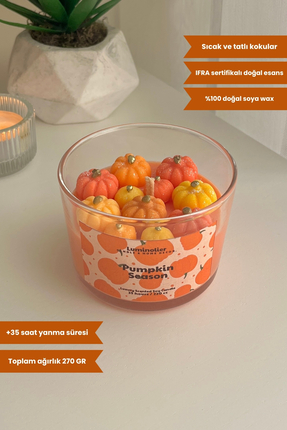 Luminolier Balkabaklı Dekoratif Kokulu Mum | Sonbahar Temalı Soya Mumu | Hedi...