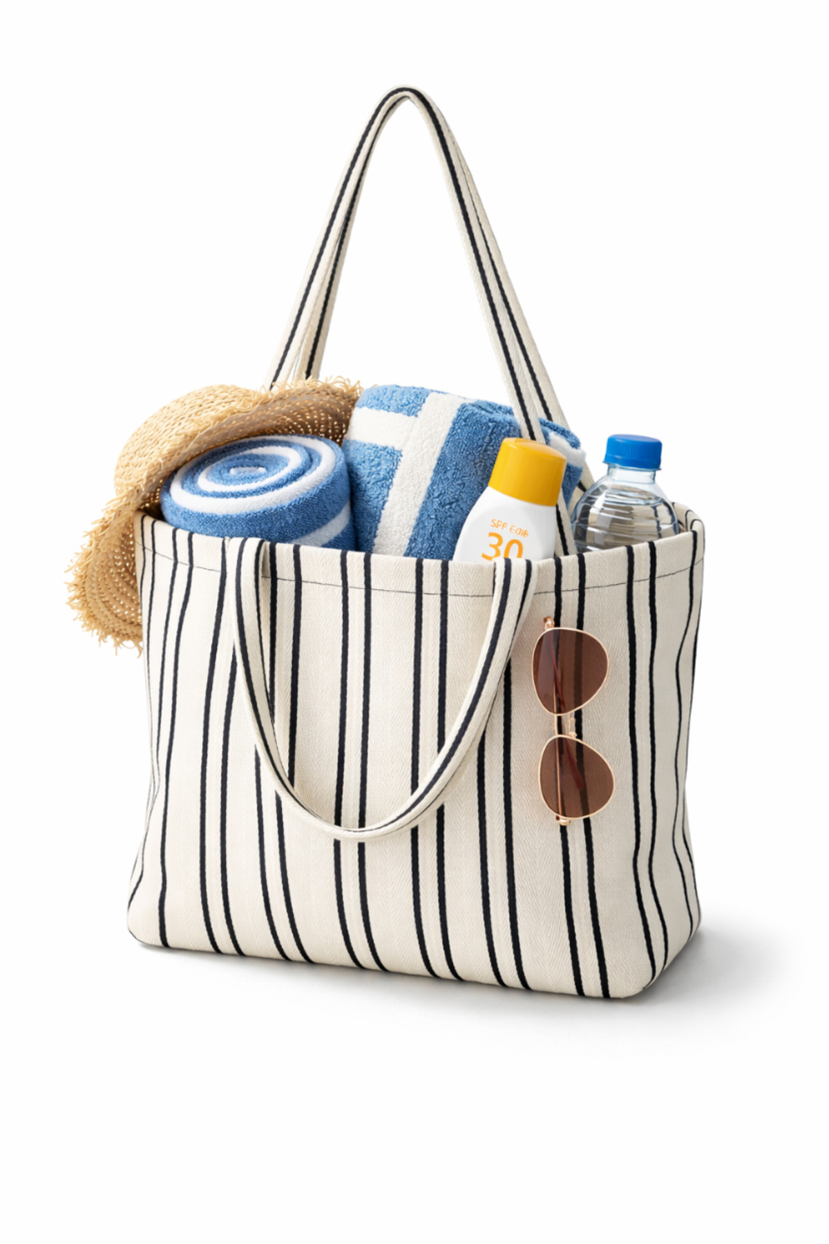 Woys Bags Woys Siyah Çizgili Desen Dokuma Plaj Çantası görsel 4