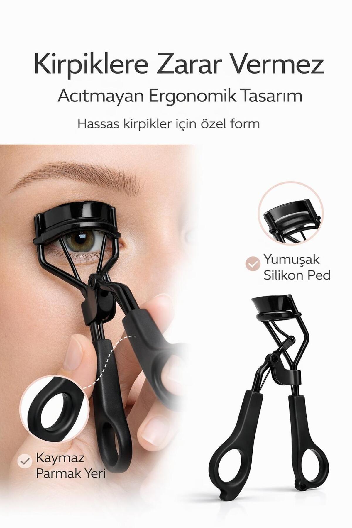 Profesyonel Kirpik Kıvırıcı – Yedek Lastikli, Acıtmayan Ergonomik Tasarım — مشکی EP:1549 siyah — تصویر 4 از 6