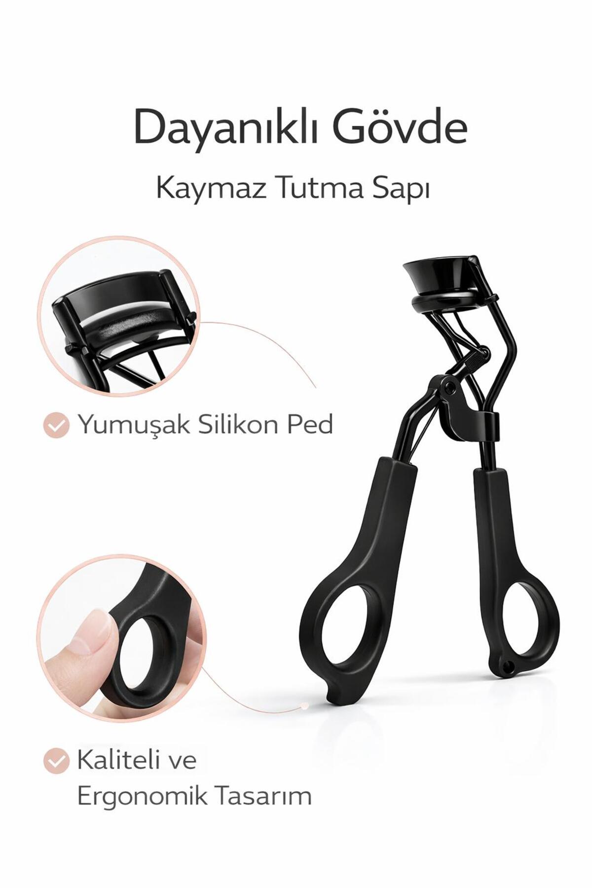 Profesyonel Kirpik Kıvırıcı – Yedek Lastikli, Acıtmayan Ergonomik Tasarım — مشکی EP:1549 siyah — تصویر 3 از 6